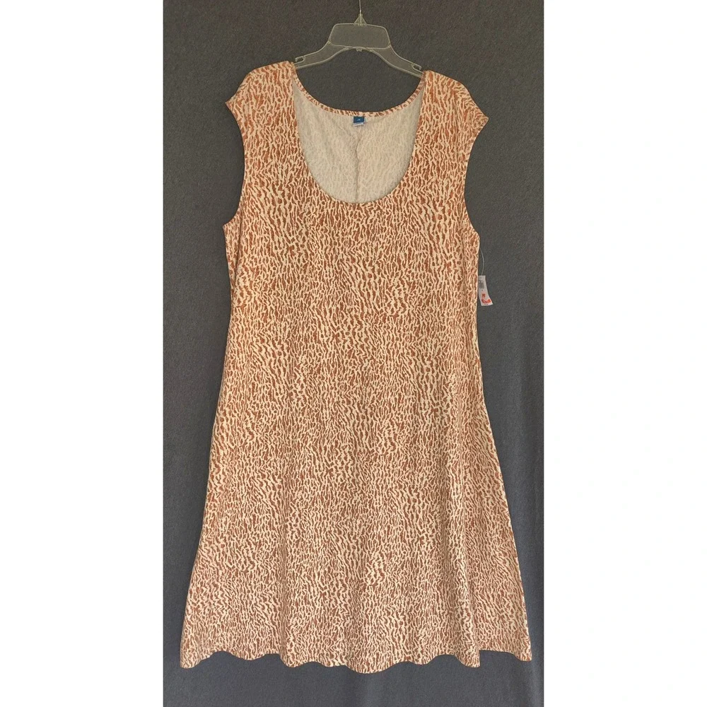 Old Navy Womens 2X Tan White Cheetah Animal Print Sleeveless‎ Shift Midi Dress